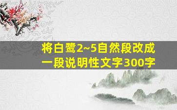 将白鹭2~5自然段改成一段说明性文字300字