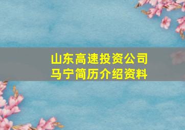 山东高速投资公司马宁简历介绍资料