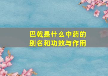 巴戟是什么中药的别名和功效与作用