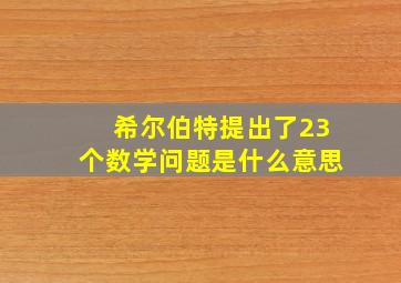 希尔伯特提出了23个数学问题是什么意思