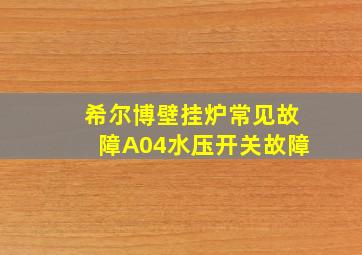 希尔博壁挂炉常见故障A04水压开关故障