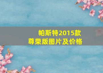 帕斯特2015款尊荣版图片及价格