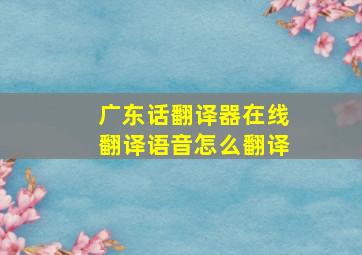 广东话翻译器在线翻译语音怎么翻译