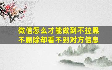 微信怎么才能做到不拉黑不删除却看不到对方信息