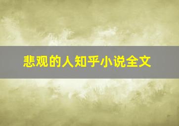 悲观的人知乎小说全文