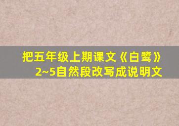 把五年级上期课文《白鹭》2~5自然段改写成说明文