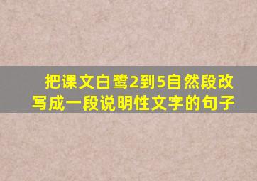 把课文白鹭2到5自然段改写成一段说明性文字的句子