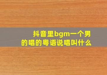 抖音里bgm一个男的唱的粤语说唱叫什么