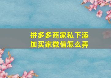 拼多多商家私下添加买家微信怎么弄