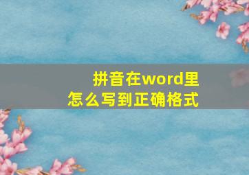 拼音在word里怎么写到正确格式