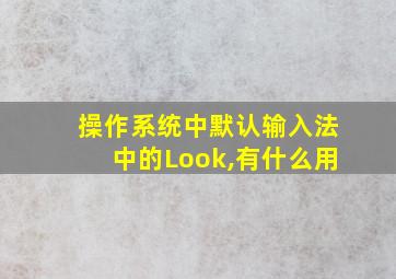 操作系统中默认输入法中的Look,有什么用