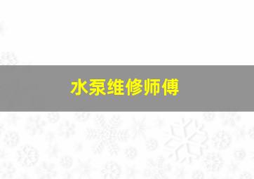 水泵维修师傅