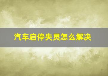 汽车启停失灵怎么解决