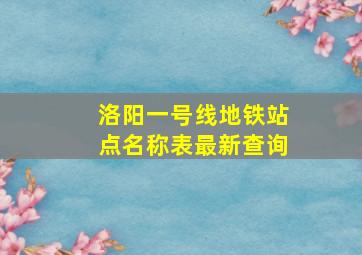 洛阳一号线地铁站点名称表最新查询