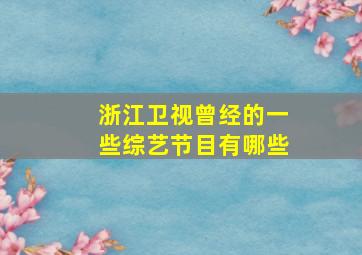 浙江卫视曾经的一些综艺节目有哪些