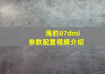 海豹07dmi参数配置视频介绍