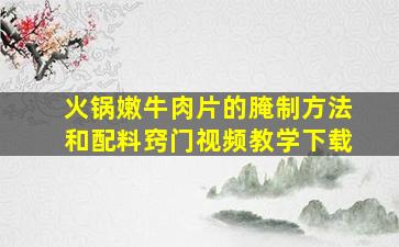 火锅嫩牛肉片的腌制方法和配料窍门视频教学下载