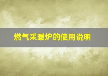 燃气采暖炉的使用说明