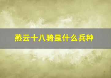 燕云十八骑是什么兵种