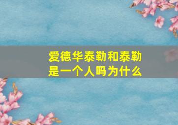 爱德华泰勒和泰勒是一个人吗为什么