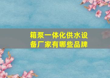 箱泵一体化供水设备厂家有哪些品牌