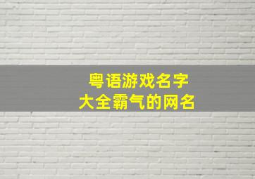 粤语游戏名字大全霸气的网名