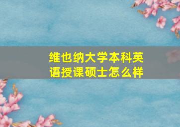 维也纳大学本科英语授课硕士怎么样