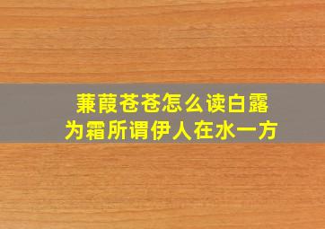 蒹葭苍苍怎么读白露为霜所谓伊人在水一方