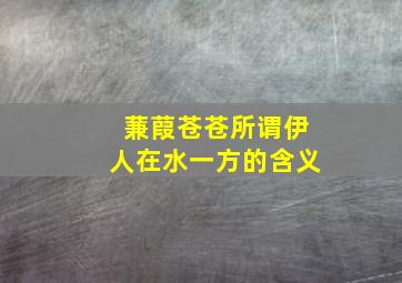 蒹葭苍苍所谓伊人在水一方的含义