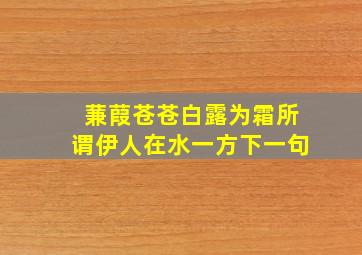 蒹葭苍苍白露为霜所谓伊人在水一方下一句