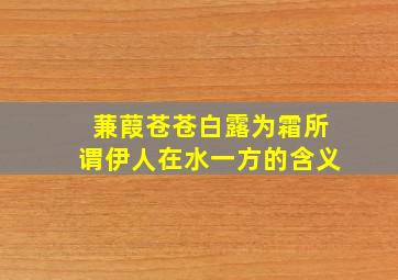 蒹葭苍苍白露为霜所谓伊人在水一方的含义