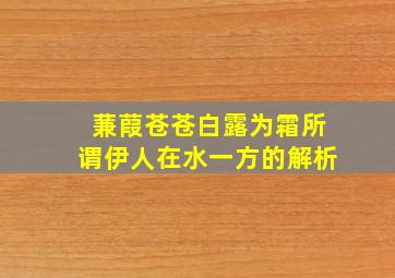 蒹葭苍苍白露为霜所谓伊人在水一方的解析