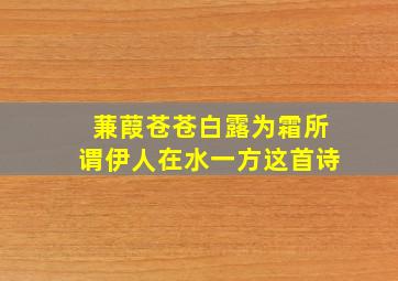 蒹葭苍苍白露为霜所谓伊人在水一方这首诗