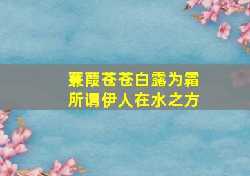 蒹葭苍苍白露为霜所谓伊人在水之方