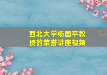 西北大学杨国平教授的荣誉讲座视频