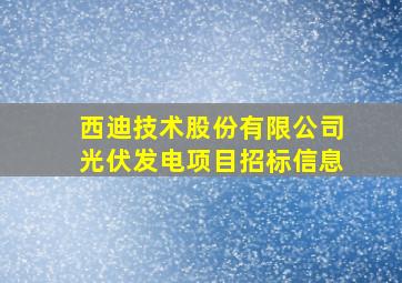 西迪技术股份有限公司光伏发电项目招标信息