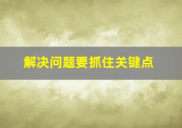 解决问题要抓住关键点