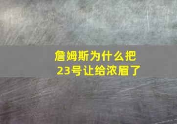 詹姆斯为什么把23号让给浓眉了