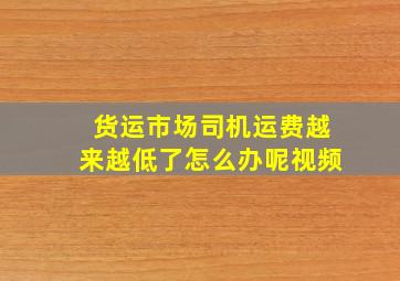 货运市场司机运费越来越低了怎么办呢视频