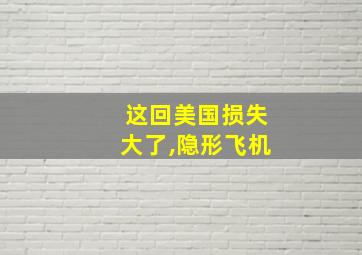 这回美国损失大了,隐形飞机