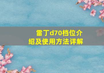 雷丁d70档位介绍及使用方法详解