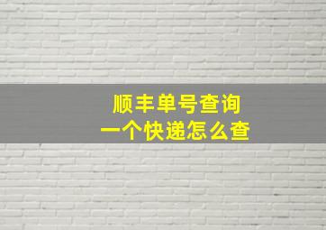 顺丰单号查询一个快递怎么查