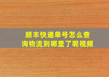 顺丰快递单号怎么查询物流到哪里了呢视频