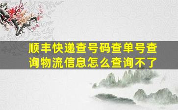 顺丰快递查号码查单号查询物流信息怎么查询不了